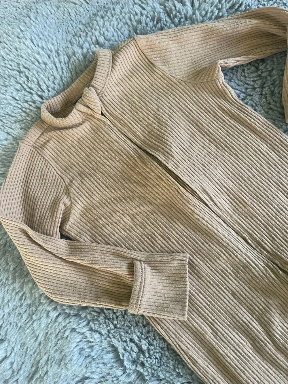 🌈 Old Navy Baby Girl Boy Ribbed Sleeper Brown Beige Sz 6/9M